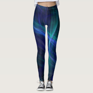 Leggings Abstrait Mist fractal bleu vert noir