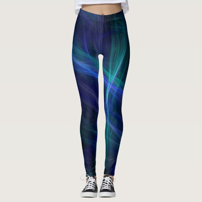 Leggings Abstrait Mist fractal bleu vert noir (Devant)