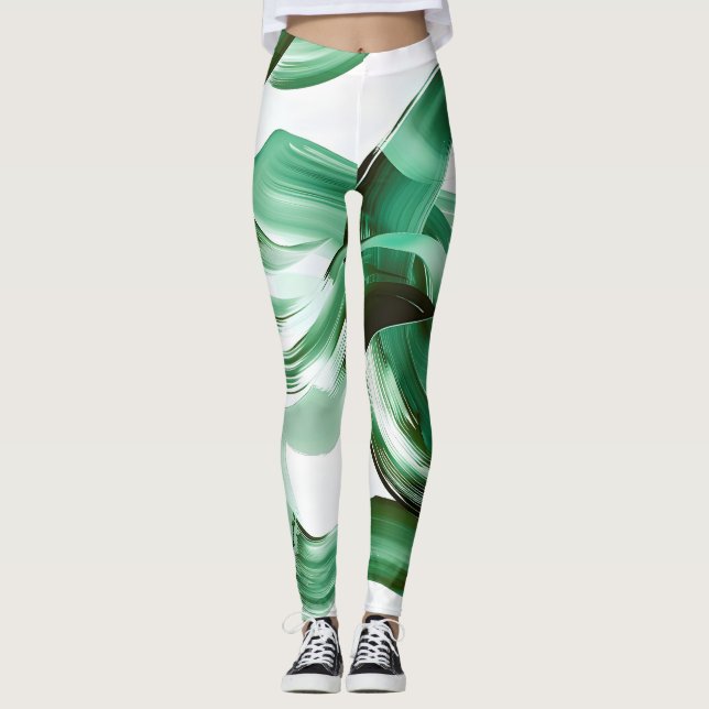 Leggings Abstrait Moderne aux Traits de Pinceau Vert Minima (Devant)