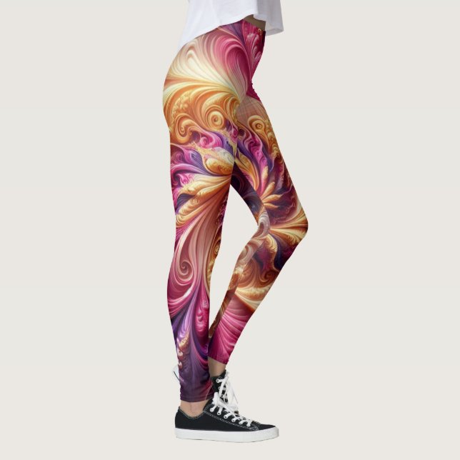 Leggings Abstrait moderne de torréfaction rose, or et viole (Droite)