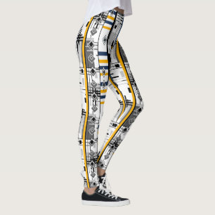 Leggings Abstrait moderne noir blanc jaune ornement geo