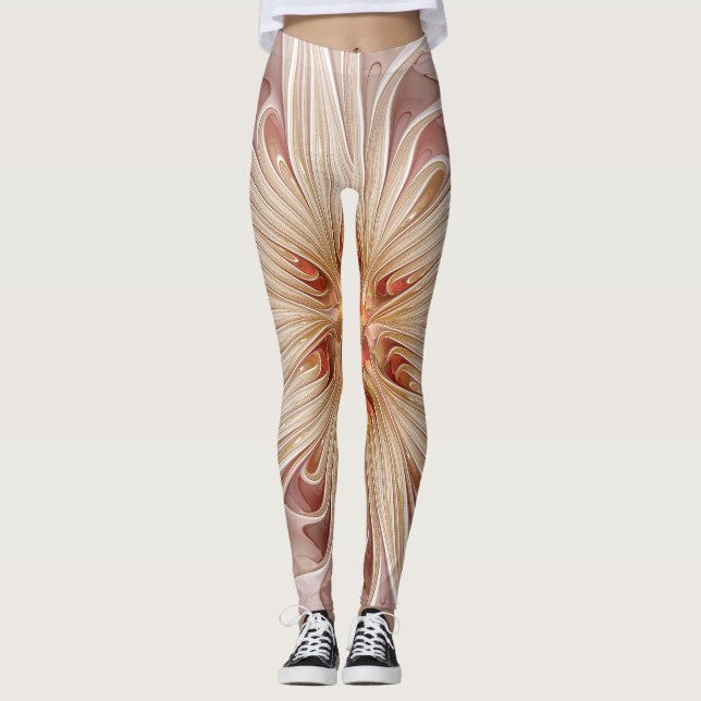 Leggings Abstrait Moderne Peach Pastel Flower Fractal Art (Devant)