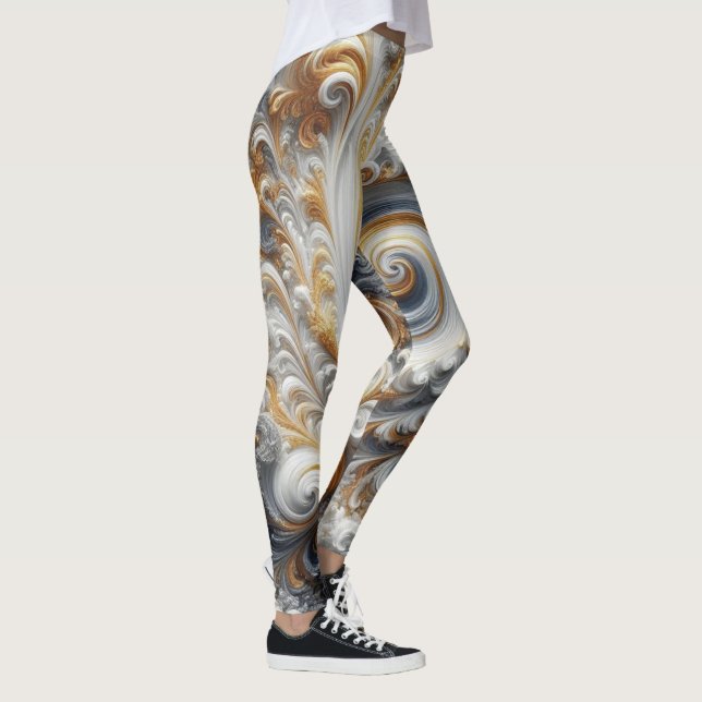 Leggings Abstrait Moderne Swirling or, noir et blanc (Droite)