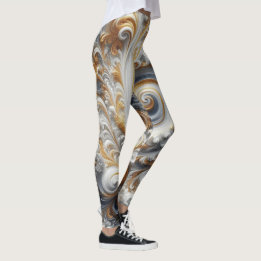 Leggings Abstrait Moderne Tourbillonnant Or, Noir et Blanc 