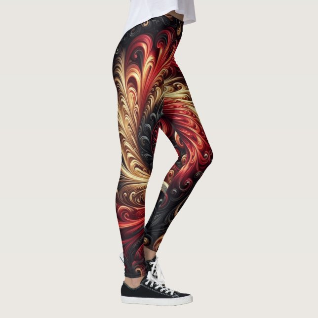 Leggings Abstrait Moderne Tourbillons Rouge, Noir et Or (Droite)