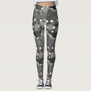 Leggings Abstrait monochrome noir et blanc organique géomét