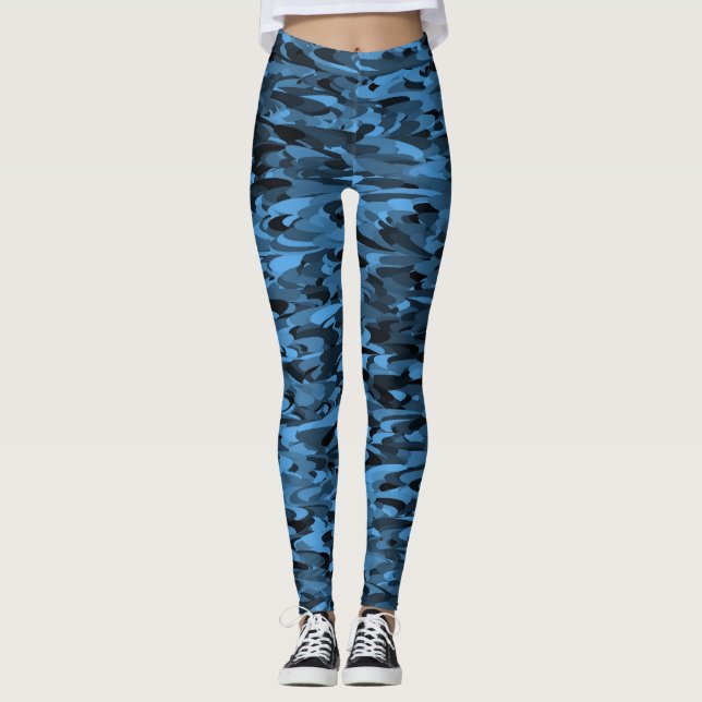 Leggings Abstrait Motif bleu noir (Devant)