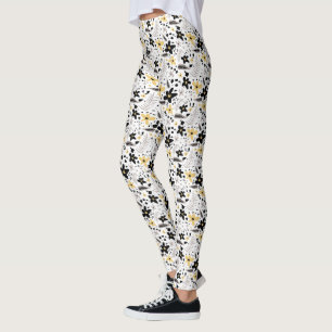 Leggings Abstrait motif floral gris jaune noir