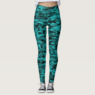 Leggings Abstrait Motif Turquoise Noir