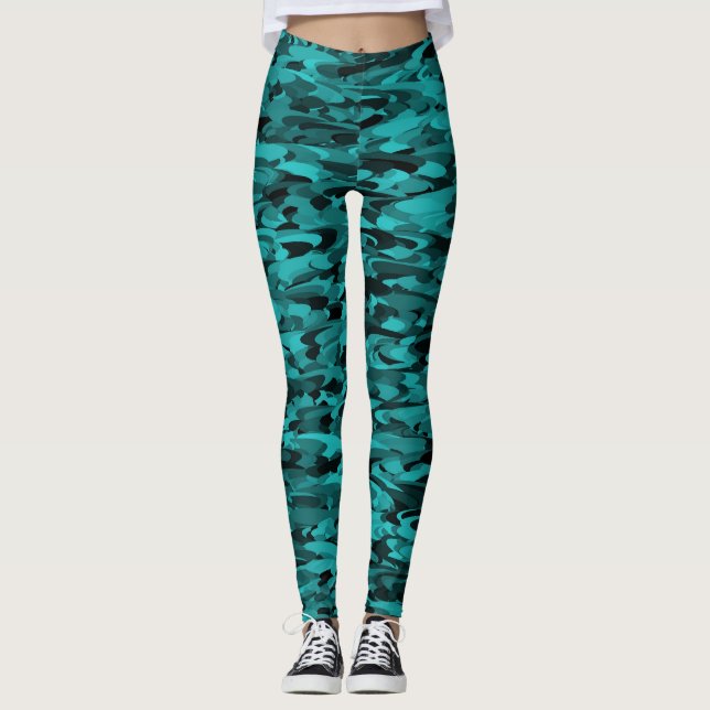 Leggings Abstrait Motif Turquoise Noir (Devant)