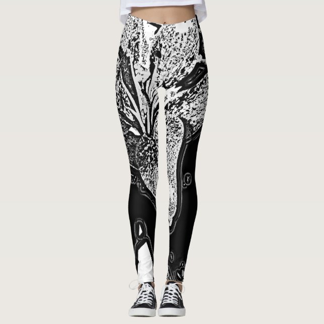 Leggings abstrait noir et blanc contemporains (Devant)