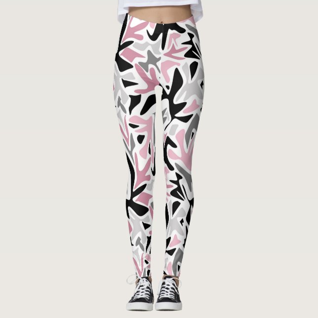 Leggings Abstrait, Noir et Rose, Jeune, Throw Pill moderne (Devant)