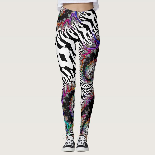 Leggings Abstrait noir fractal arc-en-ciel noir noir (Devant)
