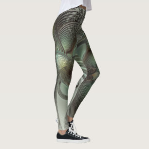 Leggings Abstrait Olive Green Gris Fractal Art Imaginaire