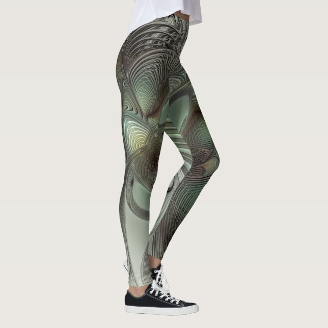 Leggings Abstrait Olive Green Gris Fractal Art Imaginaire (Droite)