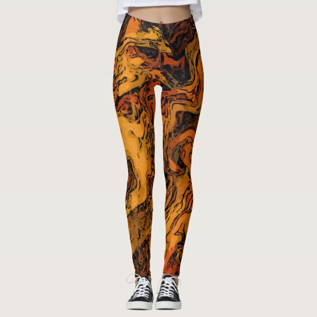 Leggings Abstrait orange, jaune et noir (Devant)