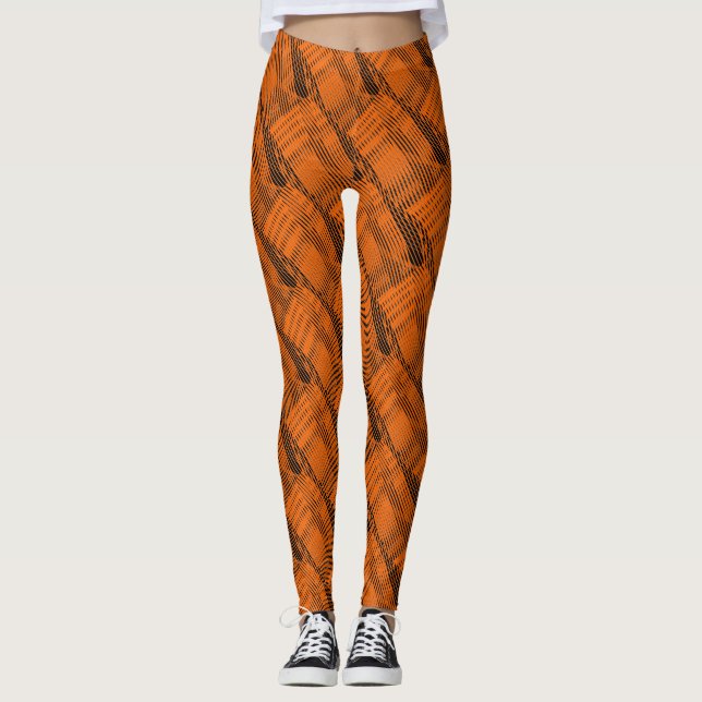 Leggings Abstrait Orange Lines Modern Black (Devant)
