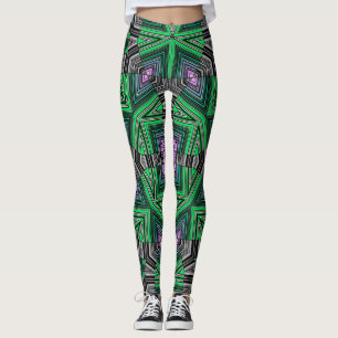 Leggings Abstrait ornemental rayé vert foncé