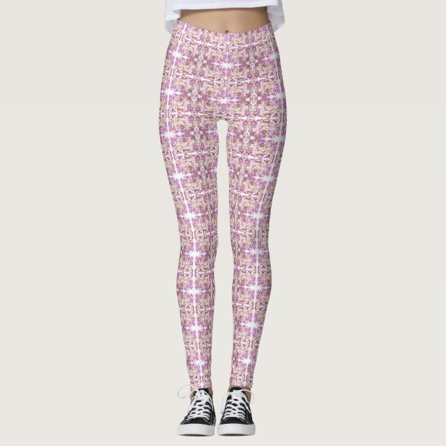 Leggings Abstrait Pastel rose violet rayures horizontales (Devant)