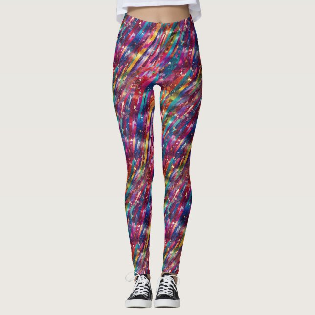 Leggings Abstrait Rainbow Stripes Disco Glittery Motif (Devant)