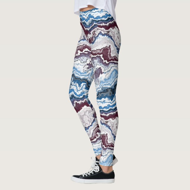 Leggings Abstrait Red White Blue Minerals Agate Motif d'art (Gauche)