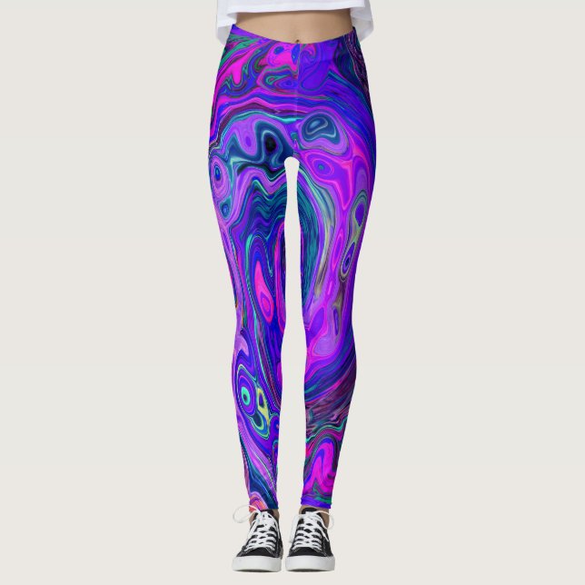 Leggings Abstrait Rétro Groovy Tourbillon Magenta et Violet (Devant)