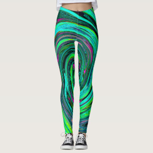 Leggings Abstrait Rétro Groovy Tourbillon Vert et Magenta