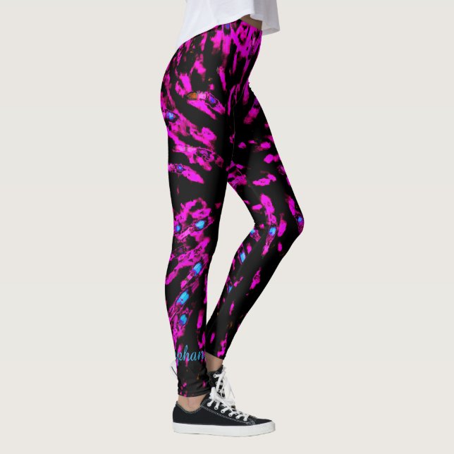 Leggings Abstrait rose chaud et noir, nom personnalisé (Droite)
