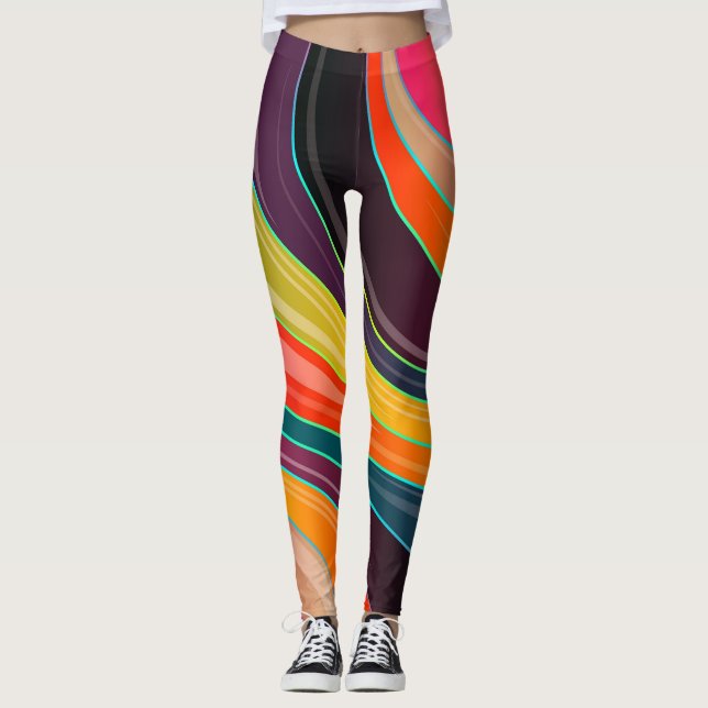 Leggings Abstrait rose orange noir violet jaune vert (Devant)