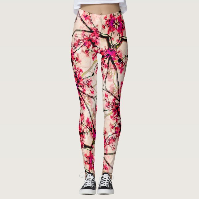 Leggings Abstrait Rouge Floral sans joint Motif (Devant)