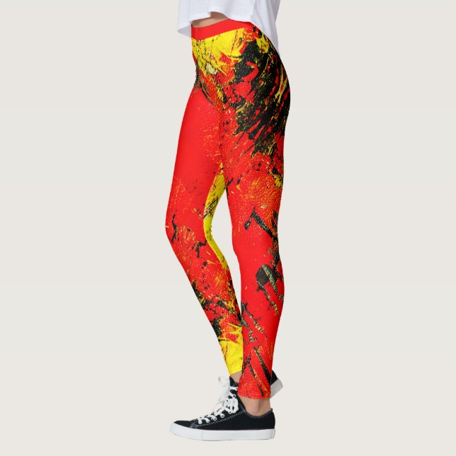 Leggings Abstrait Rouge Jaune Noir brillant Fille Chic Mode (Gauche)