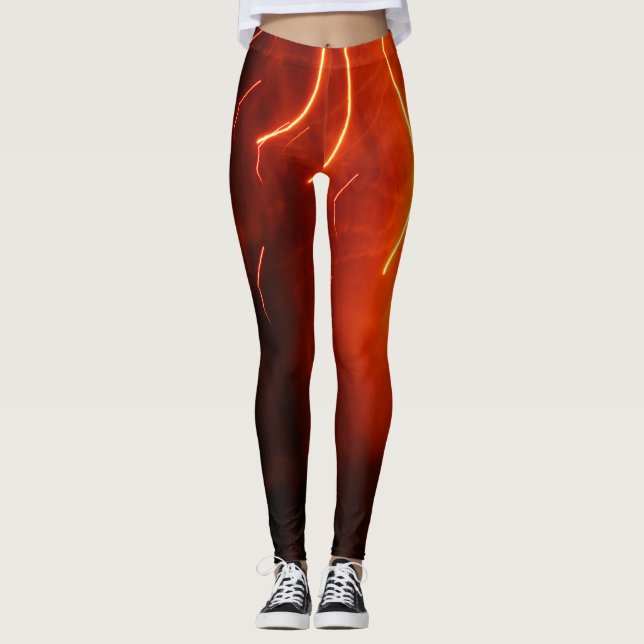Leggings Abstrait rouge or clair stries feu d'artifice boke (Devant)