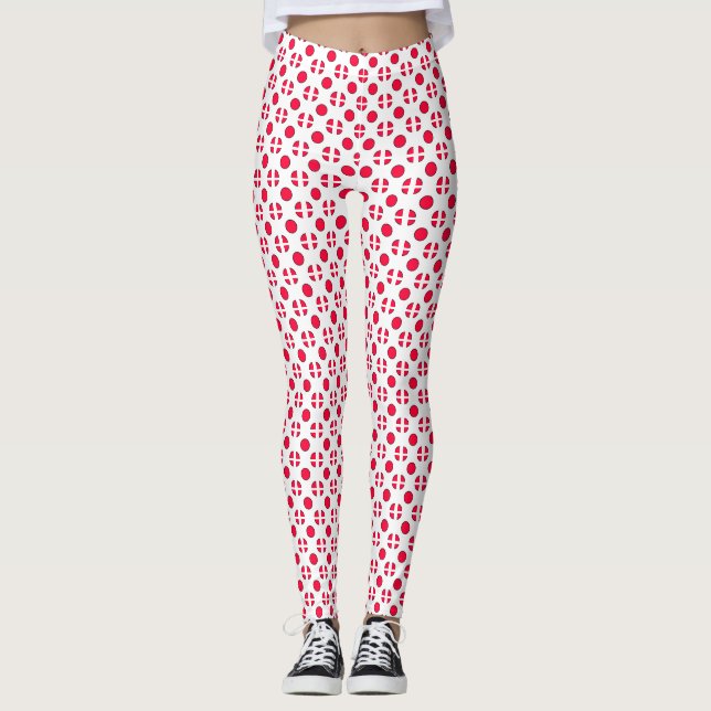 Leggings Abstrait simple style rouge blanc pois circl (Devant)