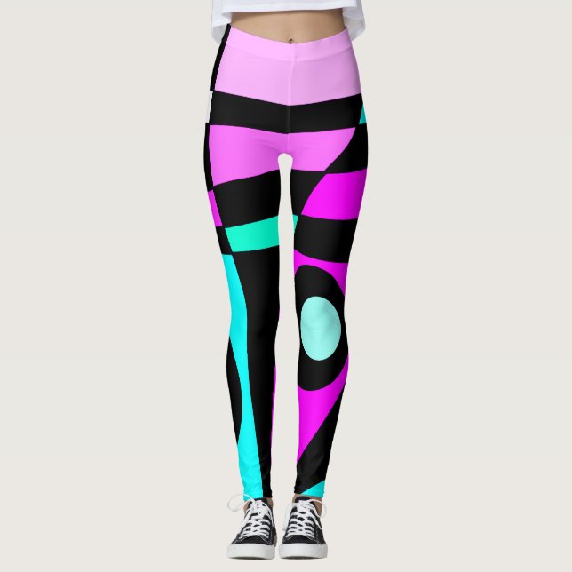 Leggings Abstrait Surf Turquoise Hot rose jaune noir (Devant)