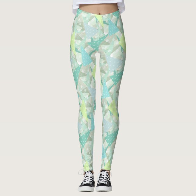 Leggings Abstrait Triangle Arrow Mint Blue Aqua Motif (Devant)