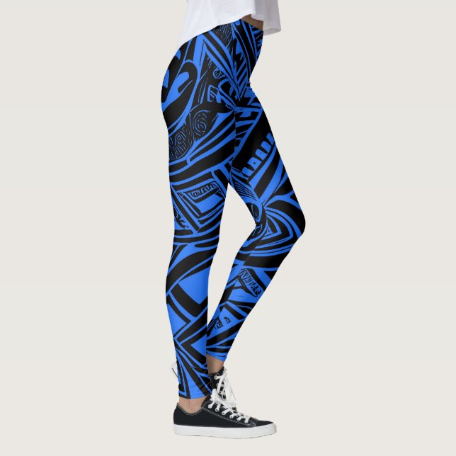 Leggings Abstrait Tribal Noir Et Bleu (Droite)