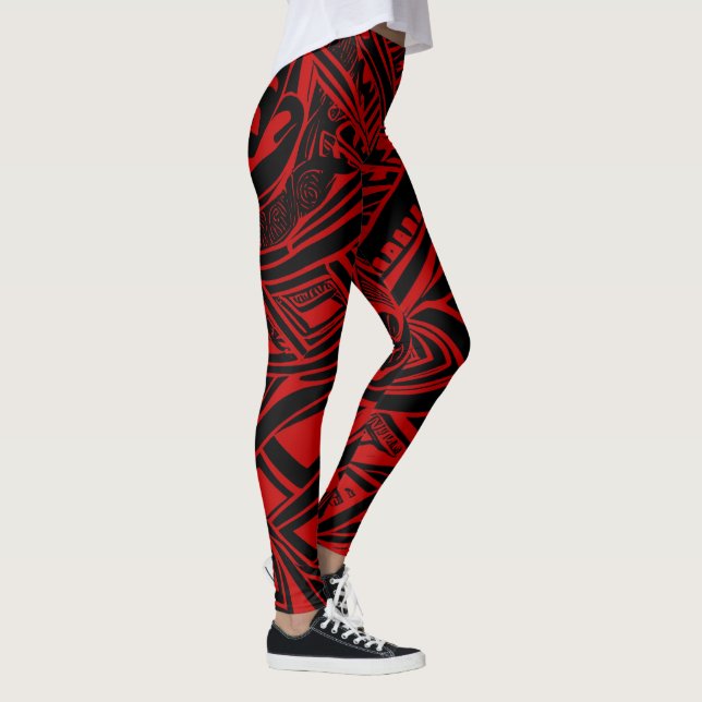 Leggings Abstrait Tribal Noir Et Rouge (Droite)