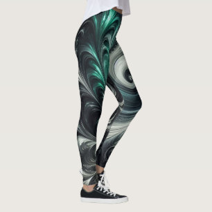 Leggings Abstrait vert, argent et noir