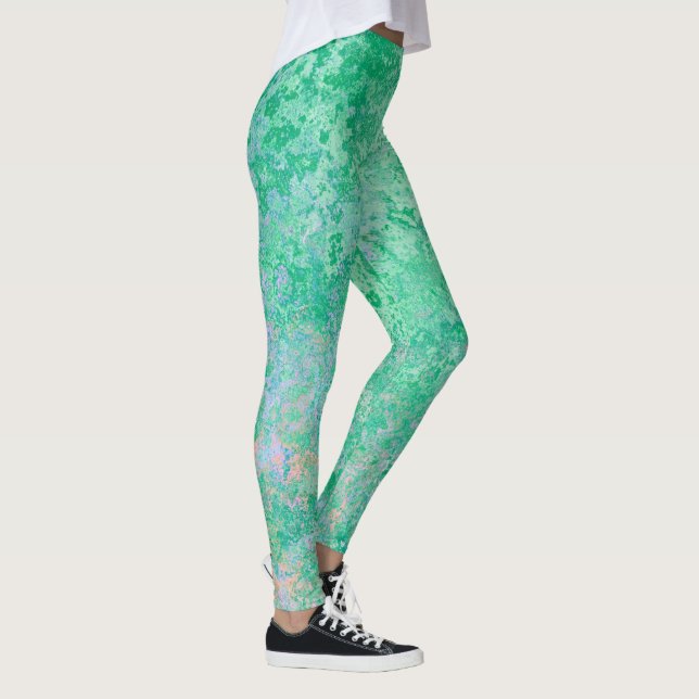 Leggings Abstrait vert de mer clair, Encre d'alcool de prin (Droite)
