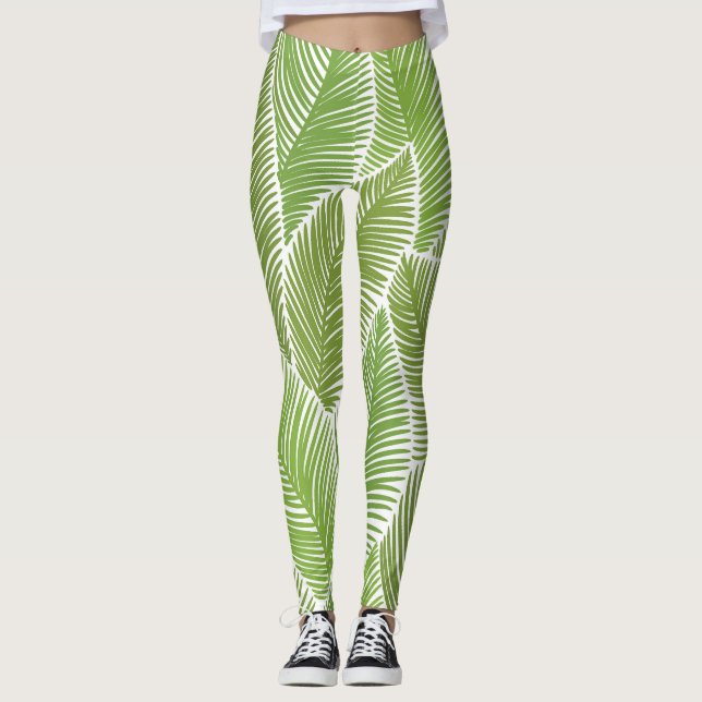 Leggings Abstrait vert fleuri, arrière - plan sans soudure. (Devant)