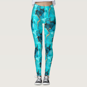 Leggings Abstrait Vert Motif Méditerranée Turquoise