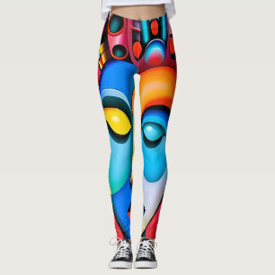Leggings Abstrait visage Gros yeux Lèvres rouges Neon Leggi