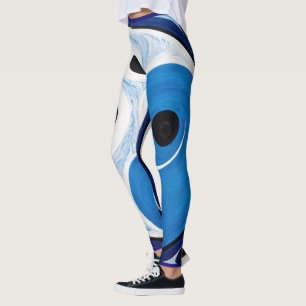 Leggings Abstrait Yin Yang : Moderniste Bleu & Blanc