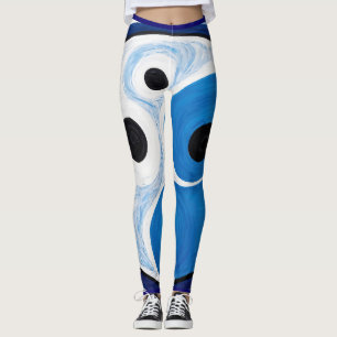 Leggings Abstrait Yin Yang : Moderniste Bleu & Blanc