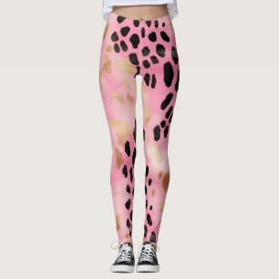Leggings Abstraite fille Glam rose or noir Empreinte de léo