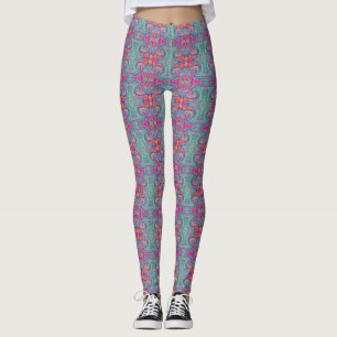 Leggings Abstraite florale psychédélique arc-en-ciel vague 