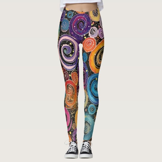 Leggings Abstraite Rainbow Cosmic Swirl Design Femme (Devant)