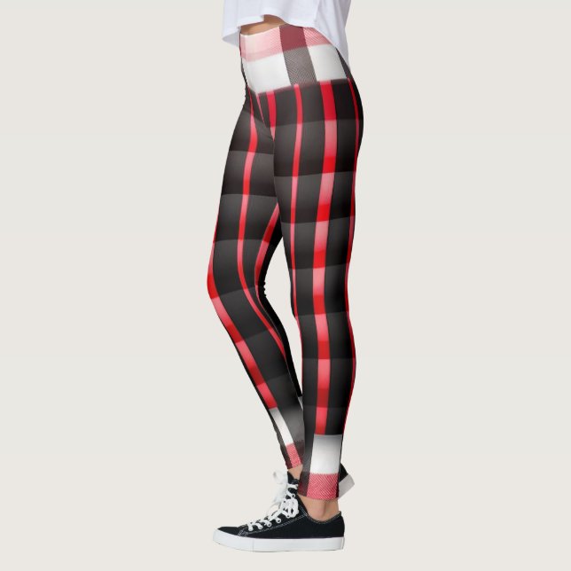 Leggings Abstraite Rouge Noir Plaid Collection moderne (Gauche)
