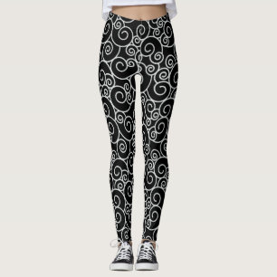 Leggings Abstraite spirale Twirly Tourbillonnant Motif noir