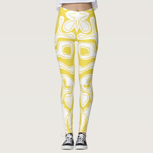 Leggings Abstraites perlures blanches jaunes (Devant)